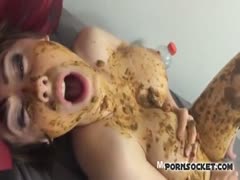 Big tits of a Japanese whore got filled with her own shit